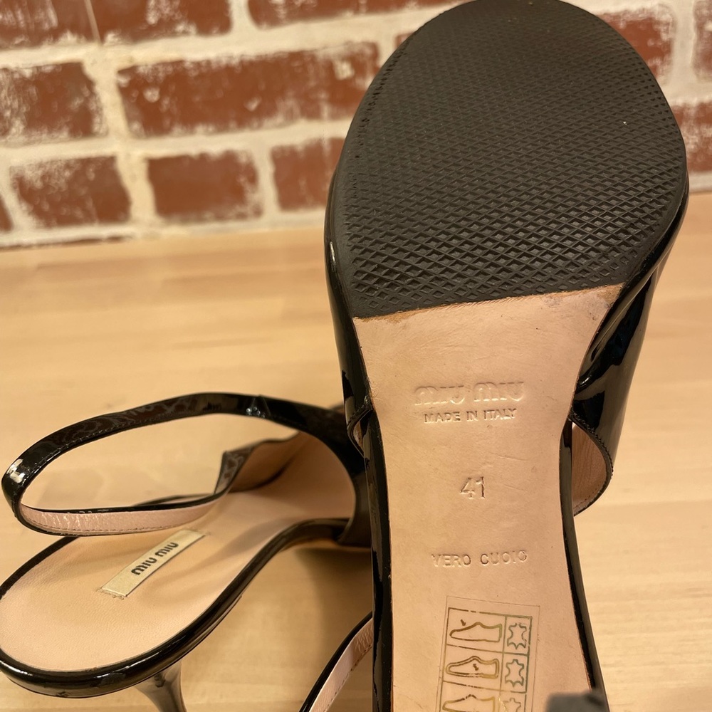 Miu Miu BlackPatent Leather Slingback Heels Sandals Shoes US 11 - Picture 4 of 6